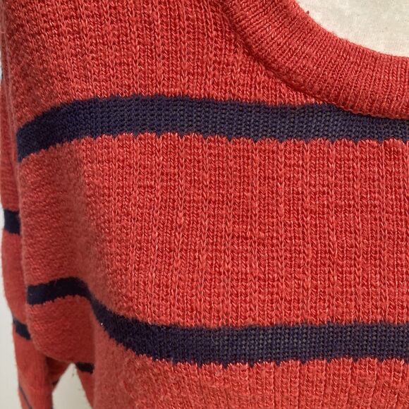Soft Surroundings Orange Rust Blac Striped Sweater 1X Cotton Knit 3/4 Sleeve - Picture 7 of 8